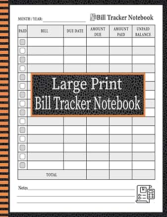 Large Print Monthly Bill Payment Organizer