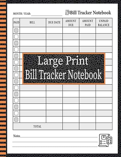 Large Print Monthly Bill Payment Organizer