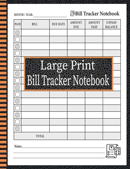 Large Print Monthly Bill Payment Organizer