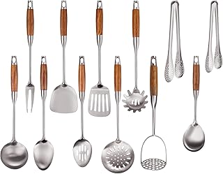 12-Piece Stainless Steel Kitchen Utensil Set with Wooden Handles