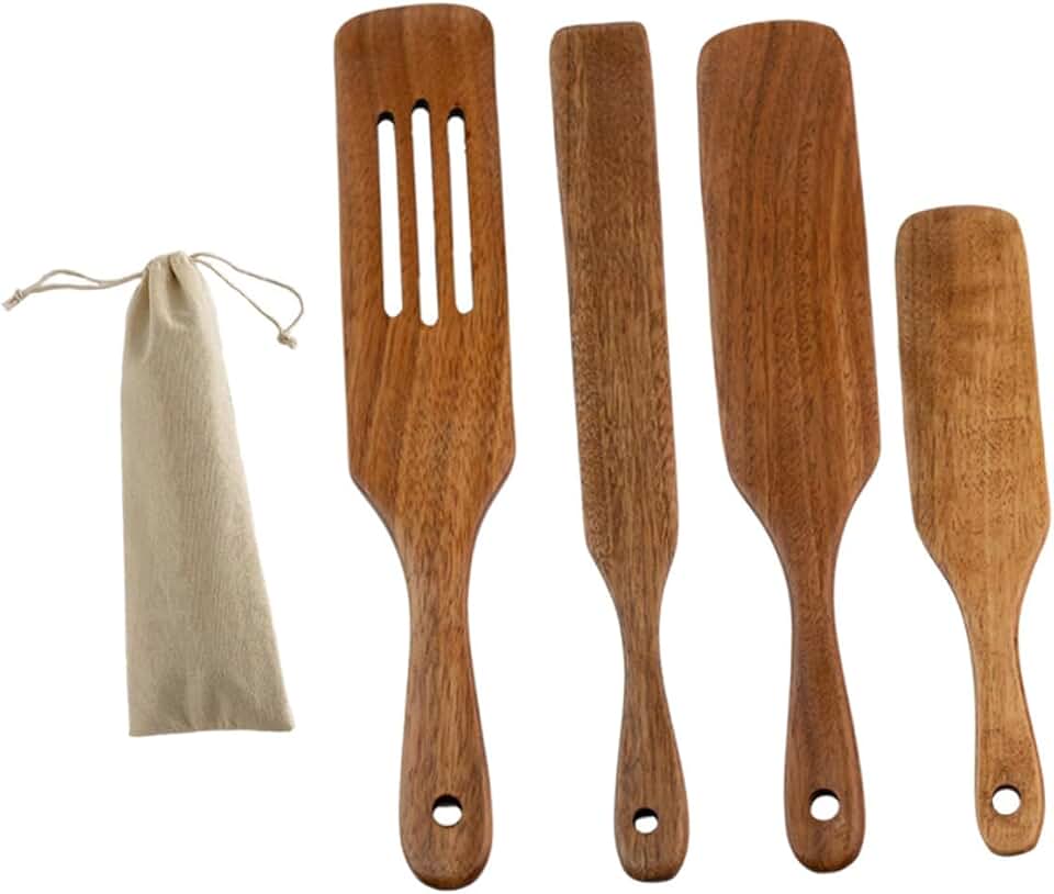 Wooden Kitchen Utensil Set with Long Handles