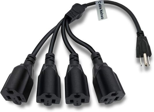 20-Inch Black 3-Prong Power Cord Splitter for Indoor and Outdoor Use