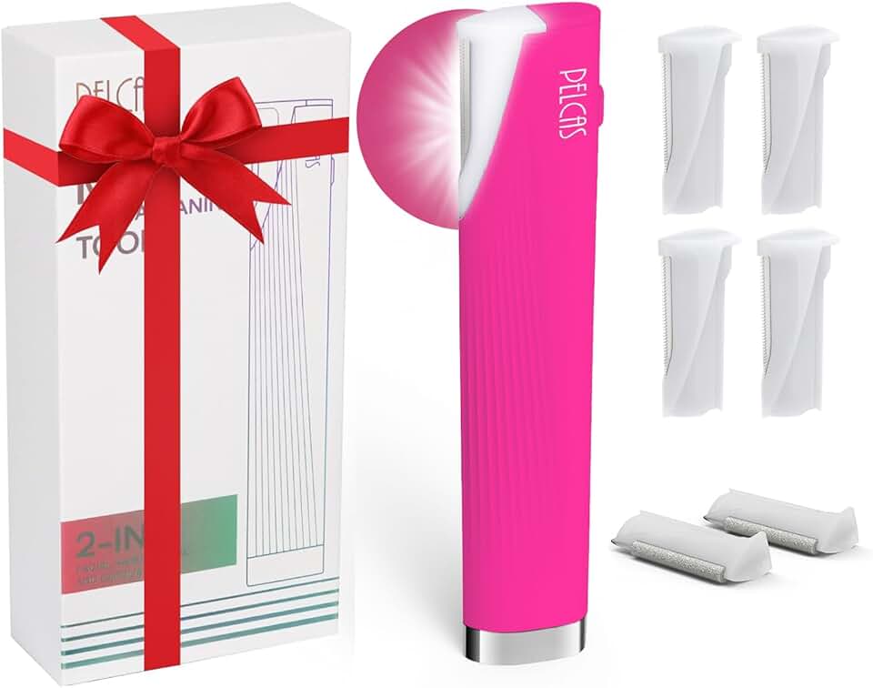 Electric dermaplaning kit with LED light and blades