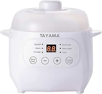 Small 1 Quart White Ceramic Stew Cooker with Timer