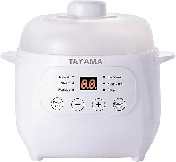 Small 1 Quart White Ceramic Stew Cooker with Timer
