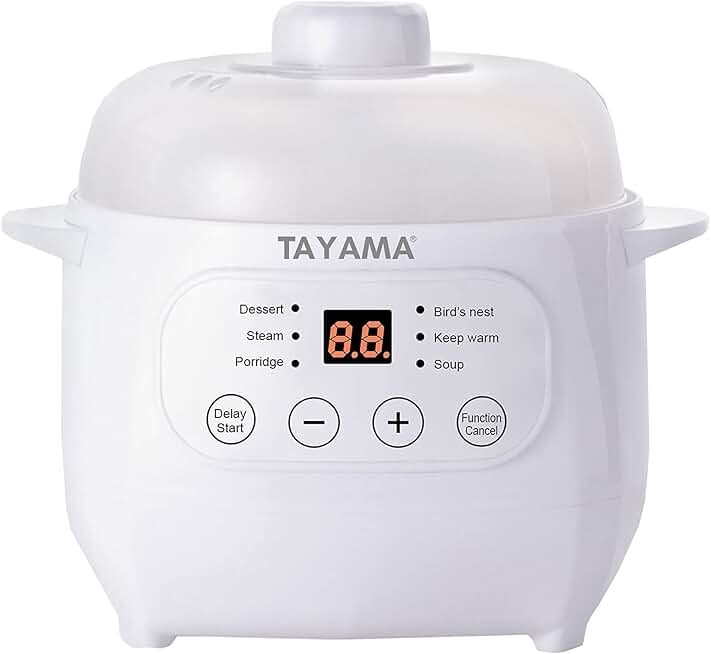 Small 1 Quart White Ceramic Stew Cooker with Timer