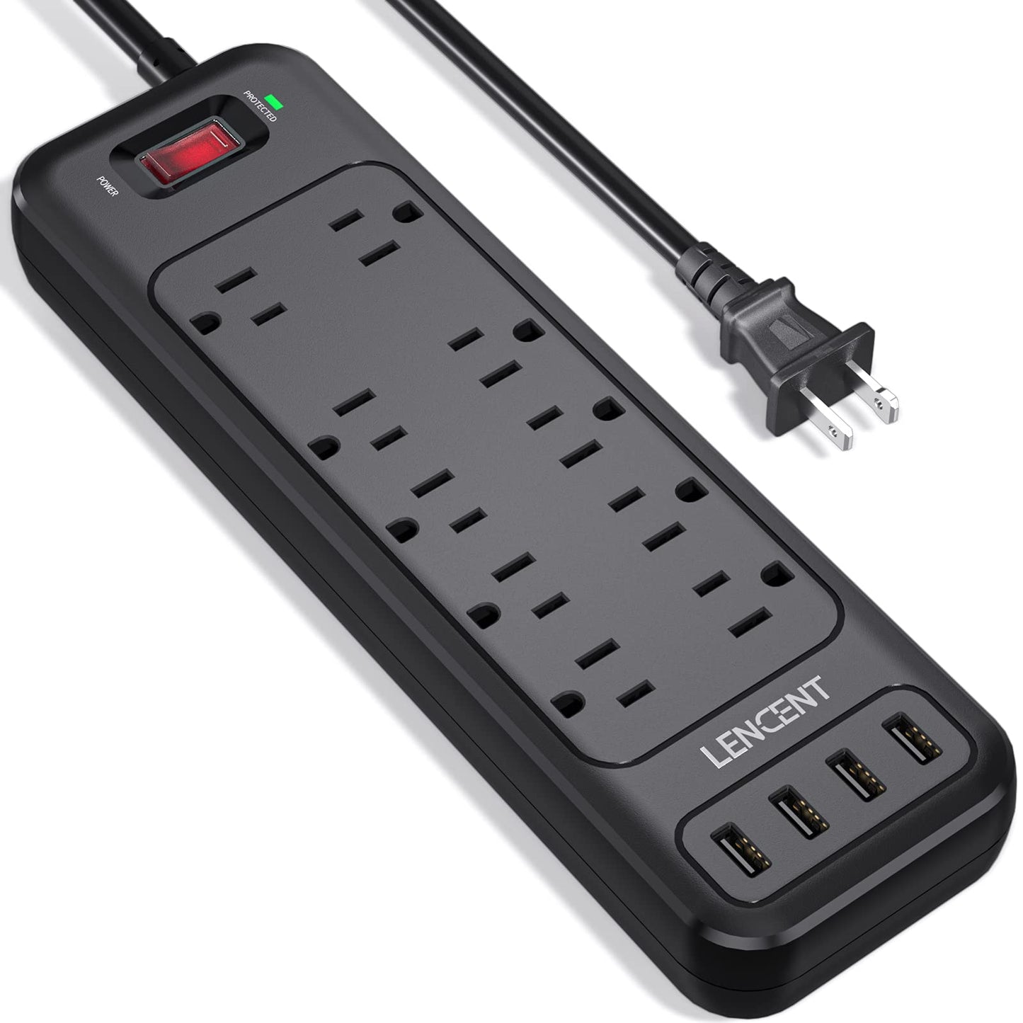 2 Prong Power Strip, Polarized 3 Prong to 2 Prong Outlet Adapter, 1700J Surge Protector, 6ft Extension Cord, 10 AC Outlets & 4 USB(5V 3.4A Max), Wall Mountable, Ideal for Non-Grounded Outlets