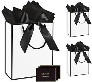 Set of 3 Medium White Gift Bags with Handles and Accessories