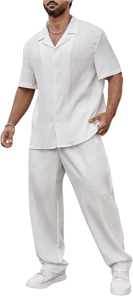 Men's Plus Size Summer Short Sleeve Shirt and Pants Set