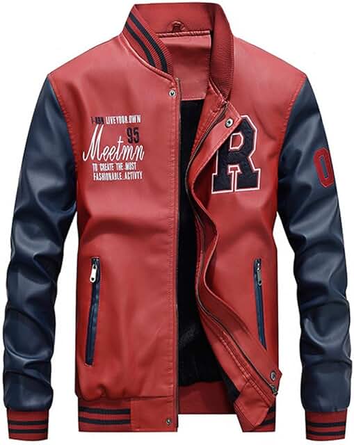 Men's Slim Fit Faux Leather Baseball Jacket