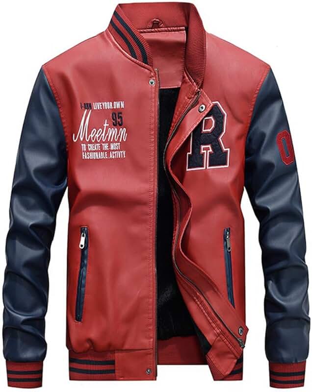Men's Slim Fit Faux Leather Baseball Jacket
