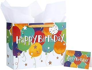 Colorful Birthday Gift Bag with Balloons and Card