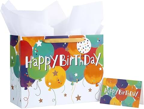Colorful Birthday Gift Bag with Balloons and Card
