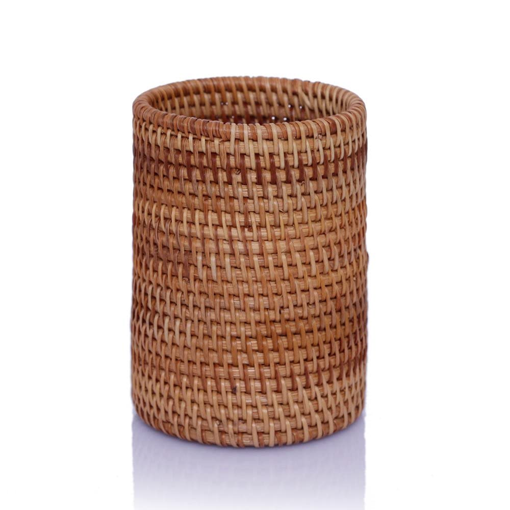Brown Rattan Desk Organizer and Pen Holder