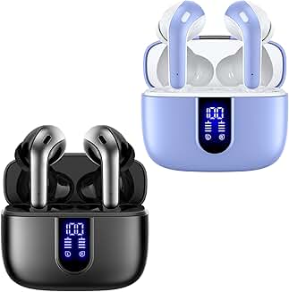 Purple and Black True Wireless Earbuds with Charging Case