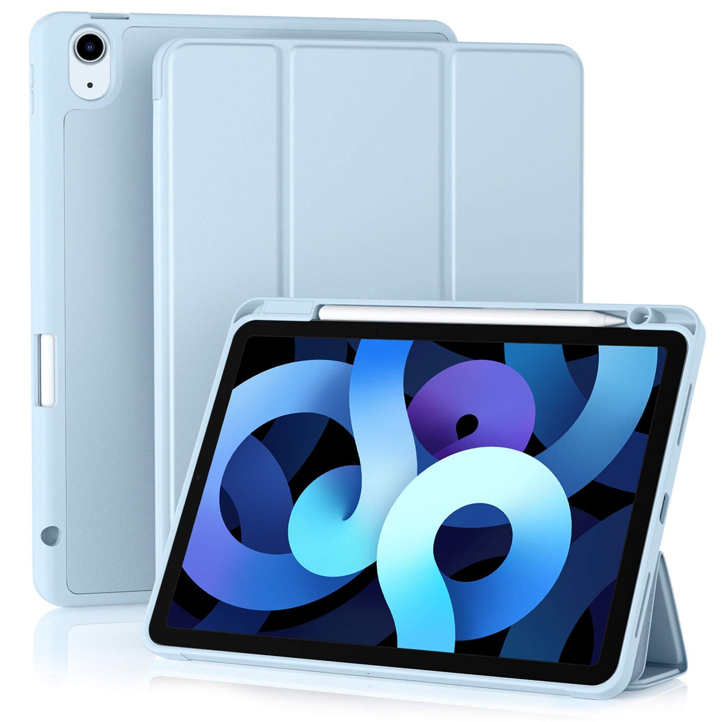 Compatible with iPad Air 5th Generation Case 2022/ iPad Air 4th Generation Case 2020 10.9 Inch with Pencil Holder [Auto Sleep/Wake], Trifold Stand Smart Case for iPad Air 5/4 Case, Sky Blue