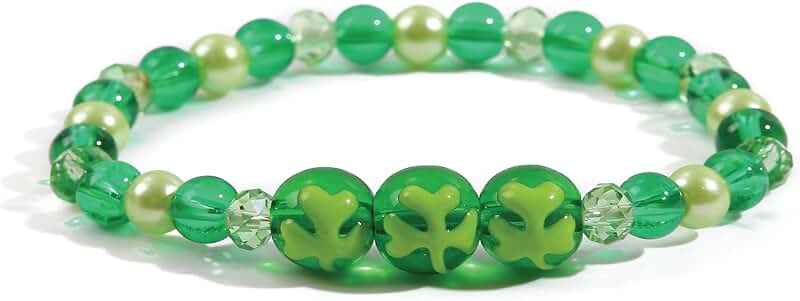 Green Clover Leaf Beaded Charm Bracelet for Women