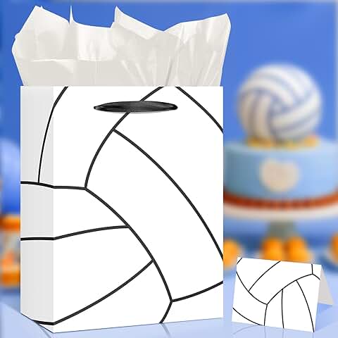 White Volleyball Gift Bag with Tissue Paper and Card