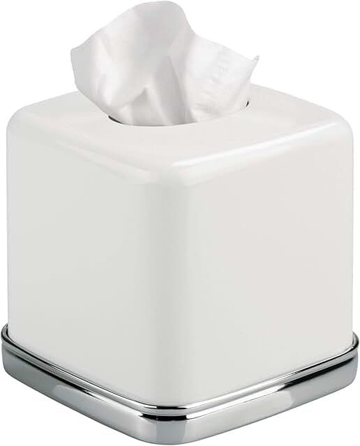 Vintage Chrome and White Facial Tissue Box Cover