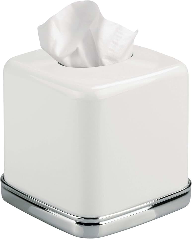 Vintage Chrome and White Facial Tissue Box Cover