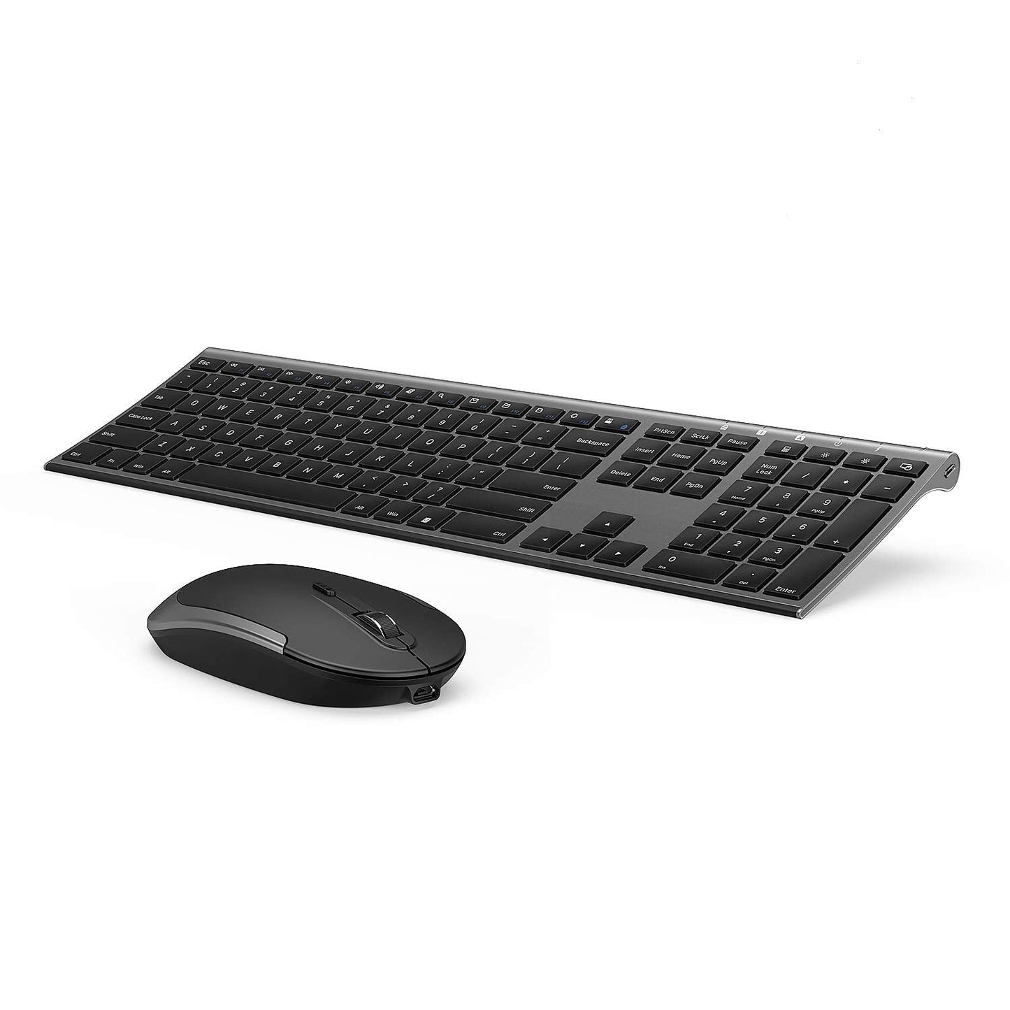 Wireless Keyboard and Mouse, 2.4GHz Rechargeable Compact Quiet Full-Size Keyboard and Mouse Combo with Nano USB Receiver for Windows, Laptop, PC, Notebook-Dark Gray