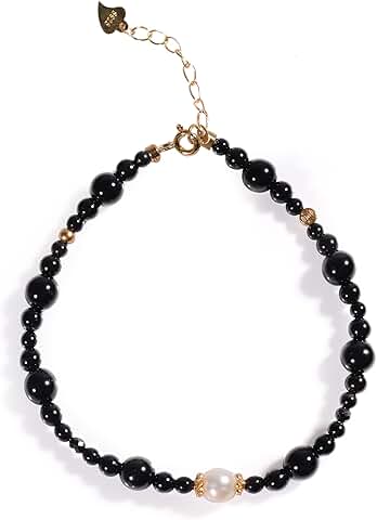 Elegant Black Onyx Pearl Beaded Silver Bracelet for Women
