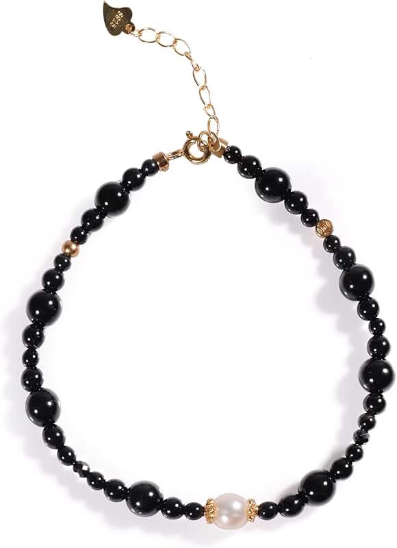 Elegant Black Onyx Pearl Beaded Silver Bracelet for Women
