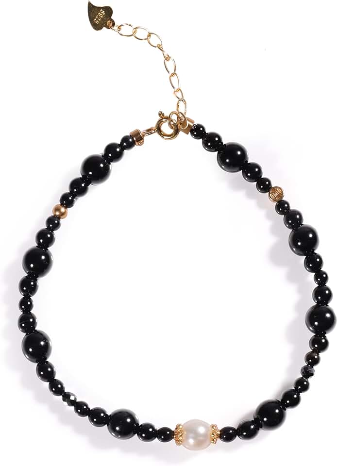 Elegant Black Onyx Pearl Beaded Silver Bracelet for Women