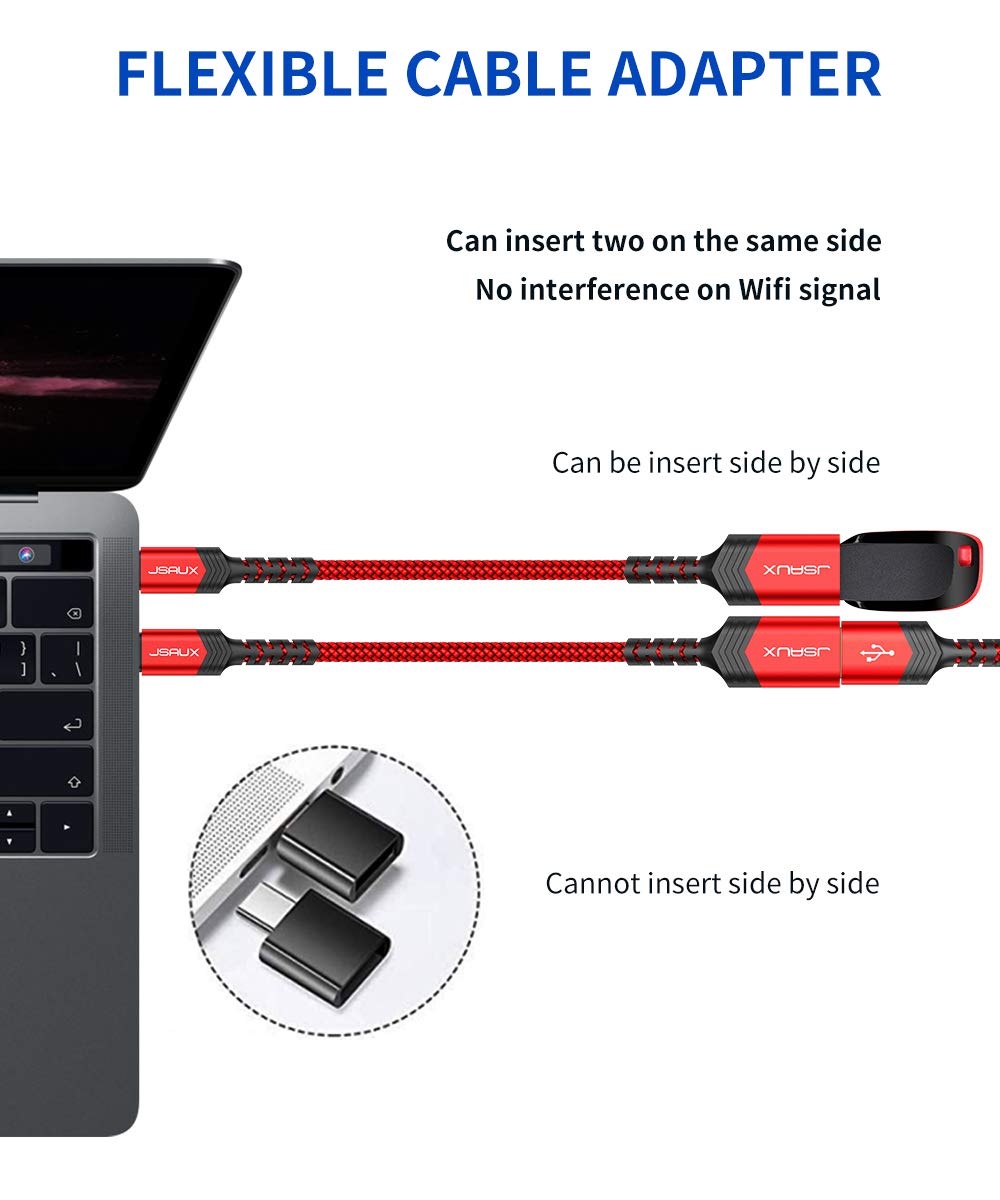 USB C to USB Adapter, [0.5ft 2 Pack] Type C 3.0 OTG Cable On The Go Type C Male to USB A Female Adapter Compatible with MacBook Pro 2018 2017,Samsung Galaxy S20 S20+ Ultra S8 S9 Note 10 -Red
