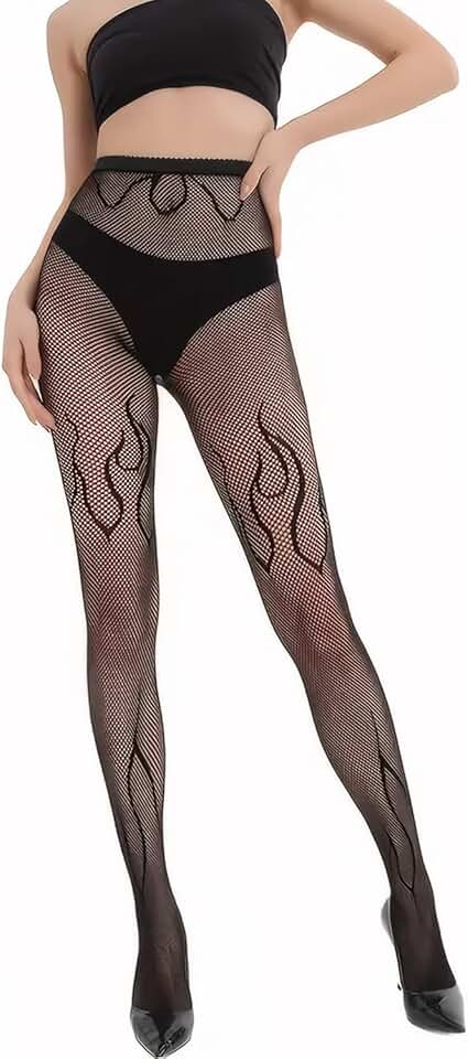 Women's Fire Patterned Fishnet Tights