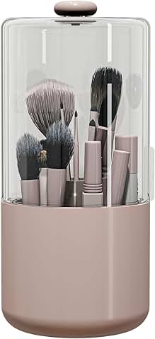 Pink 360° Rotating Makeup Brush Holder with Dust Cover
