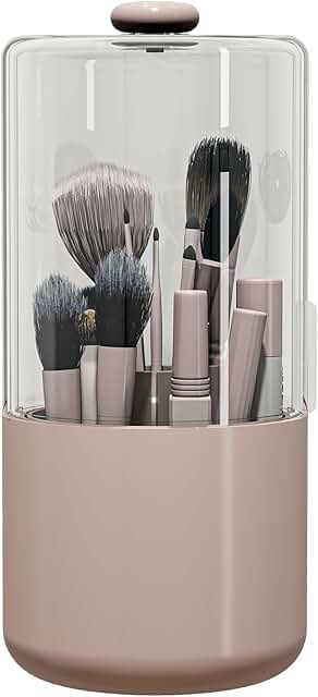 Pink 360° Rotating Makeup Brush Holder with Dust Cover