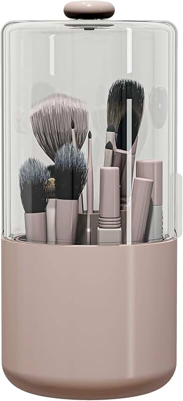 Pink 360° Rotating Makeup Brush Holder with Dust Cover
