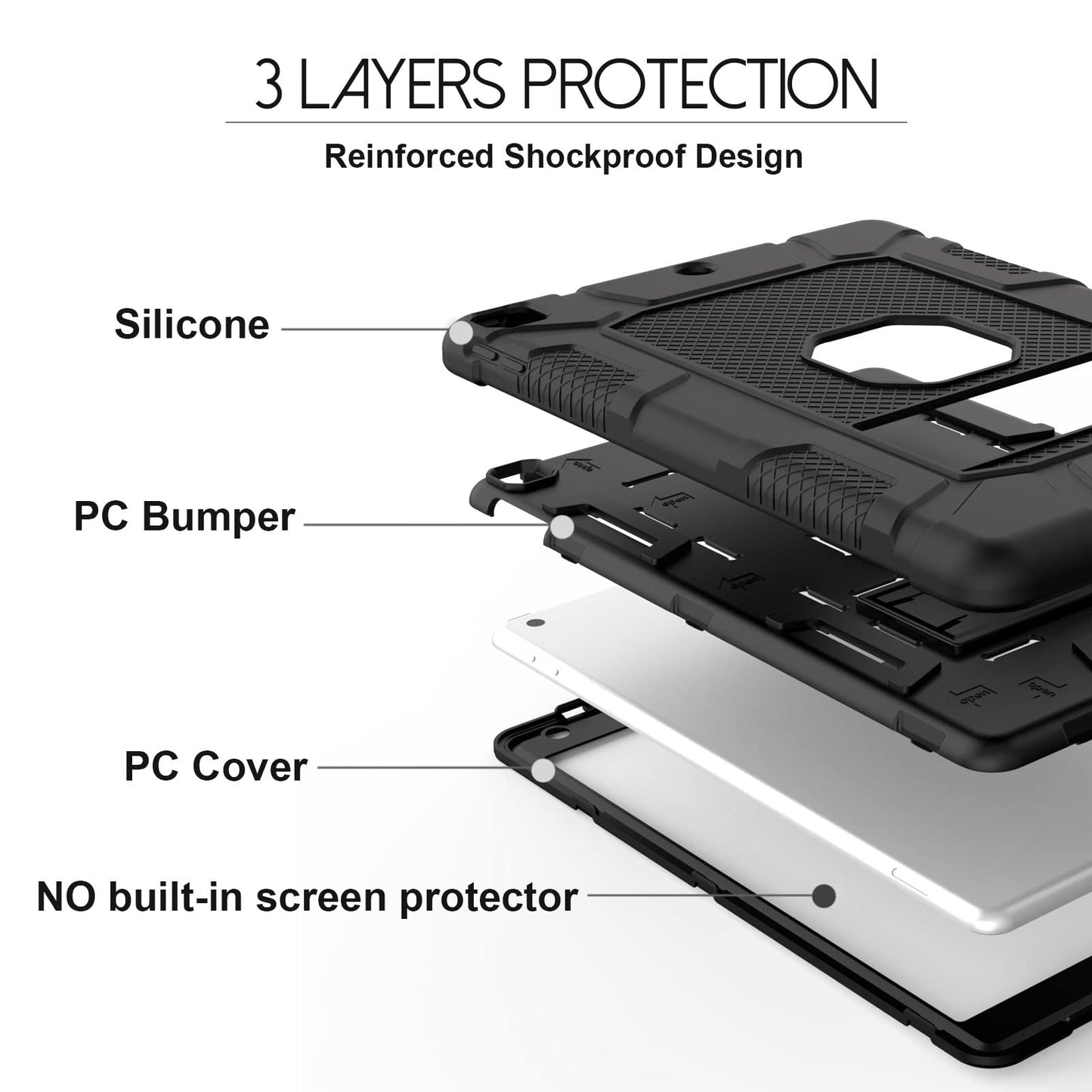 iPad 9th Generation Case, iPad 8th Generation Case, iPad 7th Generation Case, Hybrid Shockproof Rugged Drop Protection Cover with Kickstand for iPad 10.2'' 2021/2020/2019 Released (Black)