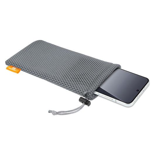 Grey pouch for phone, power bank, USB, SD cards, and accessories