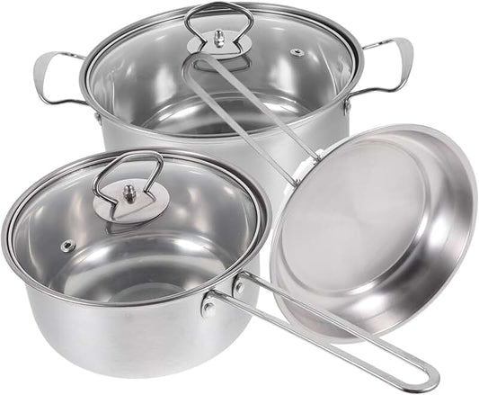 Set of 3 stainless steel soup pots and pans with lids