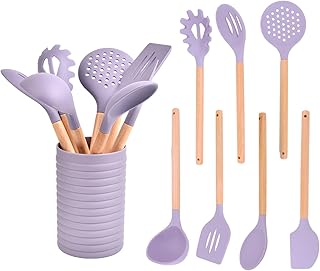 8-Piece Silicone Kitchen Utensil Set with Wooden Handles