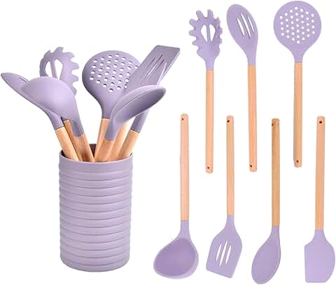 8-Piece Silicone Kitchen Utensil Set with Wooden Handles