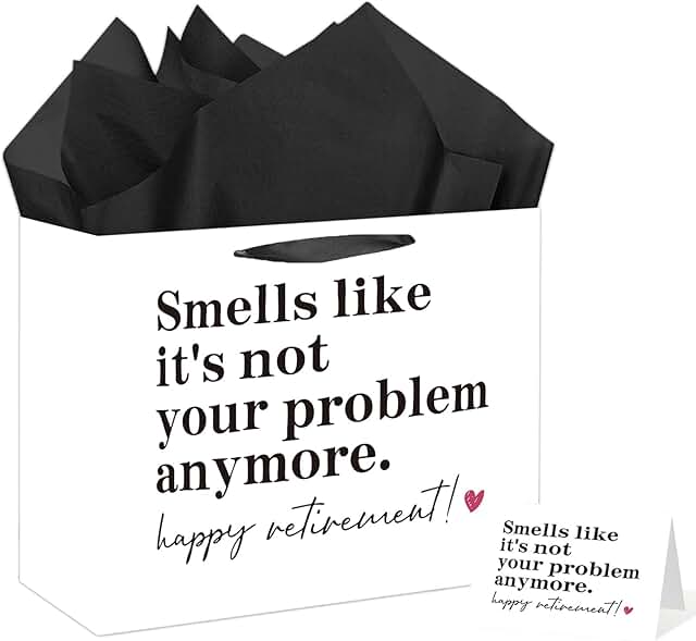 Black and White Retirement Gift Bag with Card and Tissue