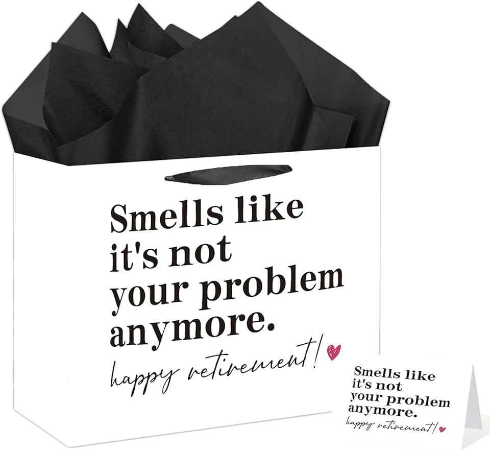 Black and White Retirement Gift Bag with Card and Tissue