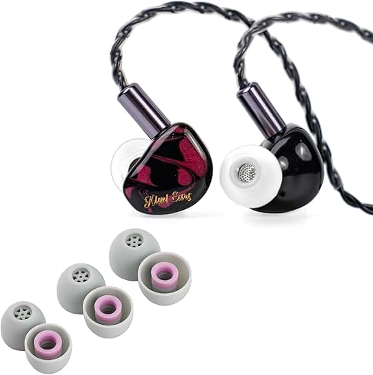 Red in-ear monitor with flexible earbud tips