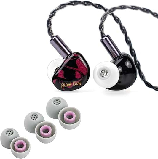 Red in-ear monitor with flexible earbud tips
