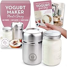 Stainless Steel Yogurt Maker with Glass Jar and Recipe Book