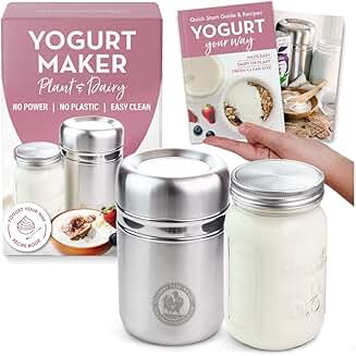 Stainless Steel Yogurt Maker with Glass Jar and Recipe Book