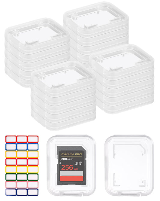 20-Pack Clear Plastic SD Card Cases with Color Labels