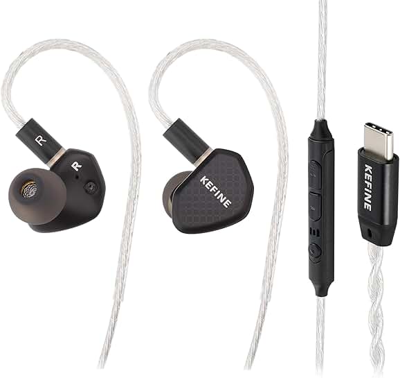 Wired USB-C Earbuds with 10mm Driver and Replaceable Nozzles