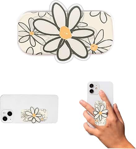 Cute 2D Collapsible Phone Grip with White Flower Design