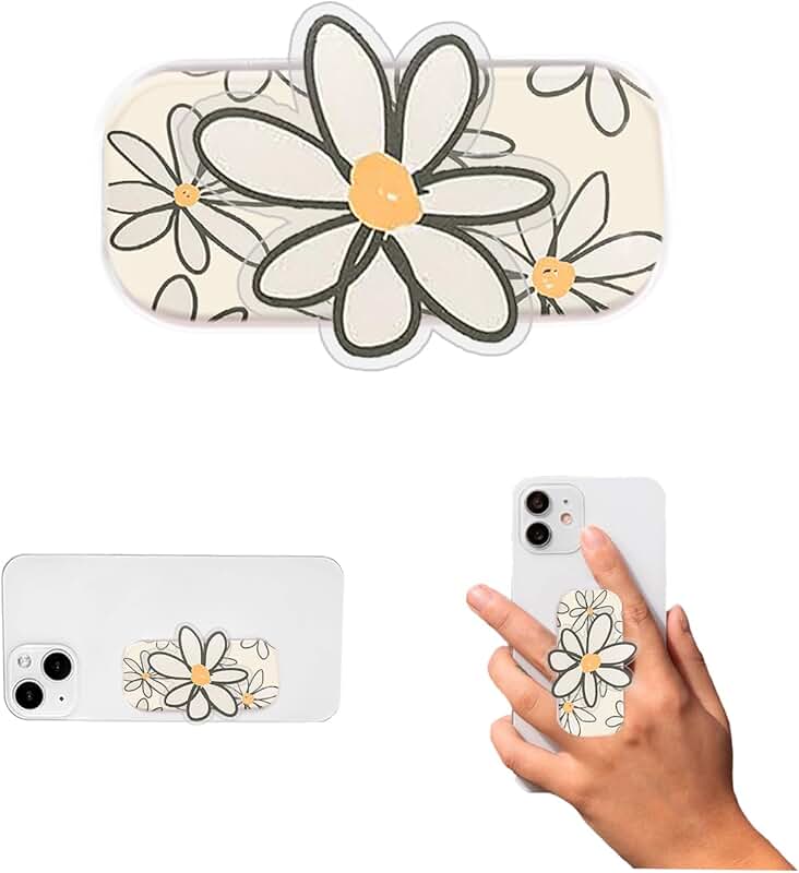 Cute 2D Collapsible Phone Grip with White Flower Design
