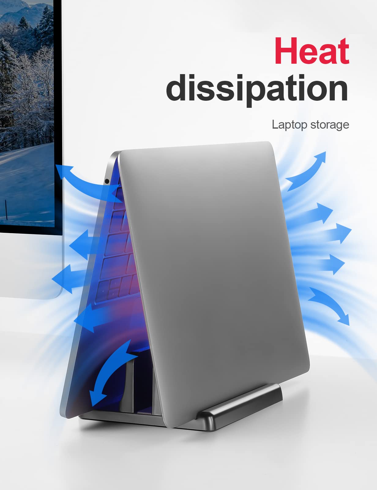 Plastic Dual-Slot Adjustable Vertical Laptop Stand 3 in 1 Design Space-Saving for All MacBook/Chromebook/Surface/Dell/iPad Up to 17.3 Inches - Black