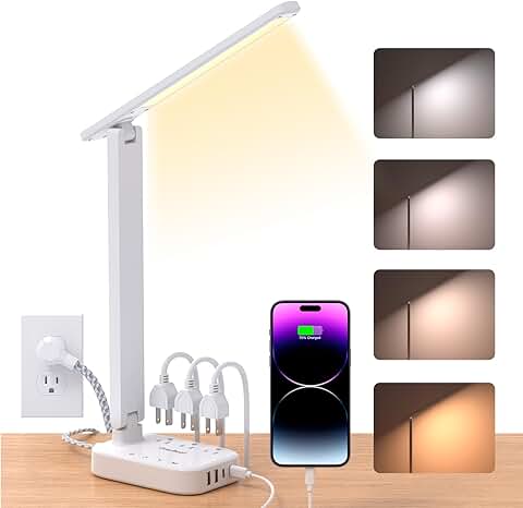 Power strip with LED desk lamp, 3 outlets, 4 USB ports